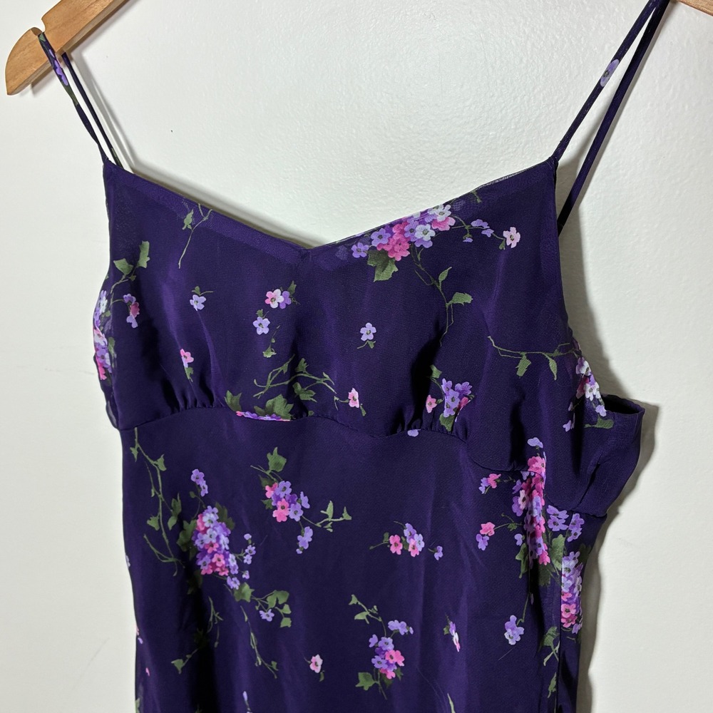 Vintage Y2K Fairy Babydoll Slip Dress Size M Purple Asymmetrical Hem Floral - Picture 10 of 12